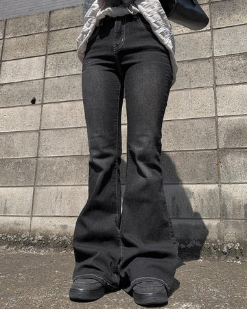 Longdi Bootcut Black Blue Washing Denim Pants